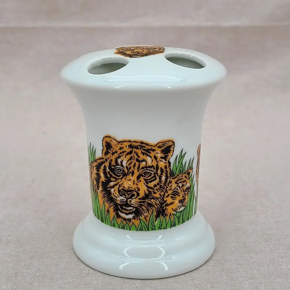 VTG Seymour Mann Japan Safari Tigers Toothbrush Holder 70s MCM kitschy bohemian